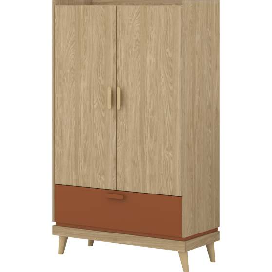 Bieliźniarka dwudrzwiowa z szufladą Dąb Olej / Ceglany 24KSND38 TYP-38 SCANDI Podstawowe