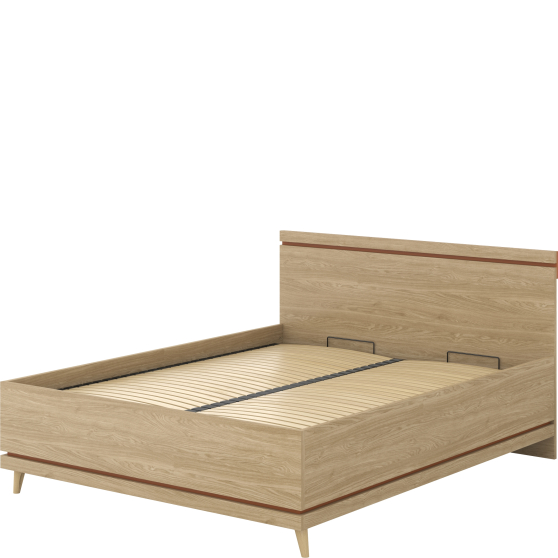Łóżko 160 x 200 ze stelażem i pojemnikiem Dąb Olej / Ceglany 24KSND51 TYP-51 SCANDI Podstawowe
