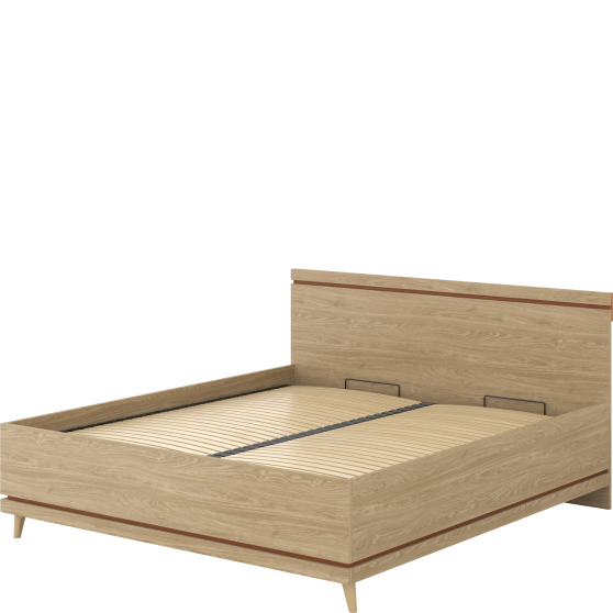 Łóżko 180 x 200 ze stelażem i pojemnikiem Dąb Olej / Ceglany 24KSND52 TYP-52 SCANDI Podstawowe