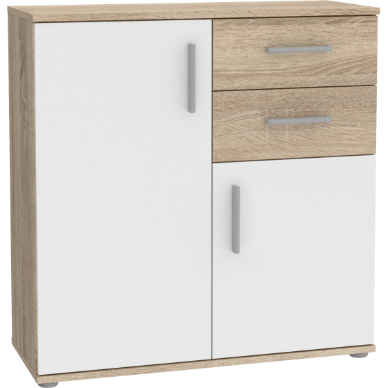 Komoda 2 szuflady 2 drzwi IKLK221-Q45F Dąb Sonoma / Biały Uni NET106 Podstawowe