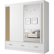 Szafa przesuwna dwudrzwiowa 200 cm z lustrem CANADA CA-25 Biel Perłowa uchwyty Złote CANADA Podstawowe