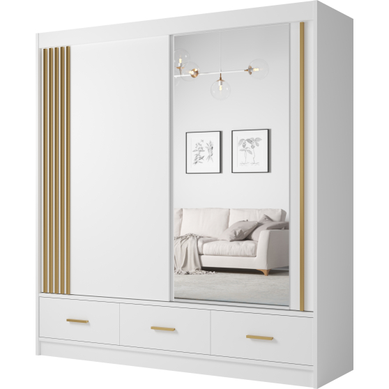 Szafa przesuwna dwudrzwiowa 200 cm z lustrem CANADA CA-25 Biel Perłowa uchwyty Złote CANADA Podstawowe Szafa przesuwna dwudrzwiowa 200 cm z lustrem CANADA CA-25 Biel Perłowa uchwyty Złote CANADA Podstawowe