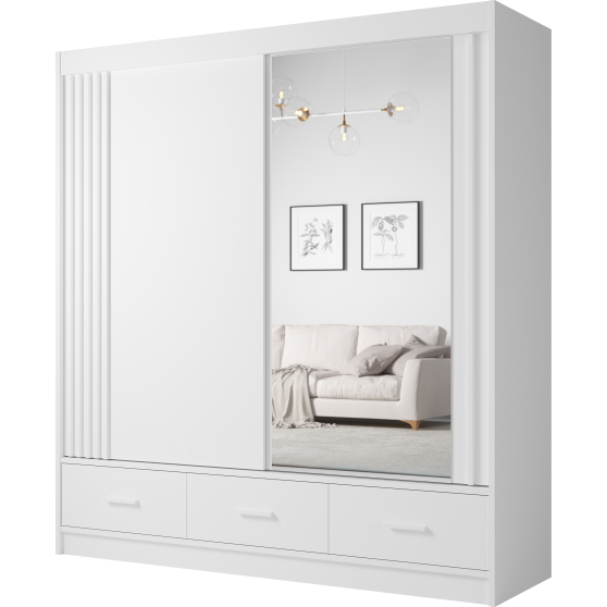 Szafa przesuwna dwudrzwiowa 200 cm z lustrem CANADA CA-21 Biel Perłowa uchwyty Białe CANADA Podstawowe Szafa przesuwna dwudrzwiowa 200 cm z lustrem CANADA CA-21 Biel Perłowa uchwyty Białe CANADA Podstawowe