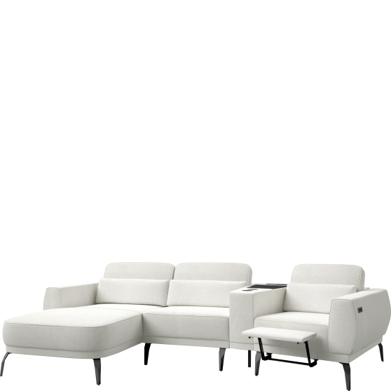 Narożnik z barkiem i podnóżkiem elektrycznym Lewy VELUMO Podstawowe