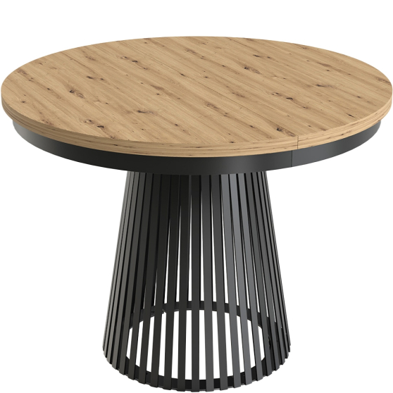 GARDA Stół rozkładany do jadalni okrągły, podstawa czarna blat Dąb Artisan Podstawowe