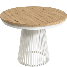 Stół rozkładany do jadalni GARDA okrągły, podstawa biała blat Dąb Artisan Podstawowe