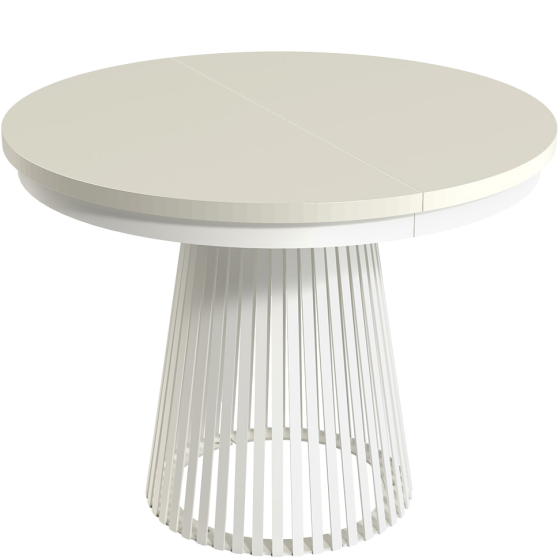 Stół rozkładany do jadalni GARDA okrągły, podstawa biała blat Kaszmir Podstawowe