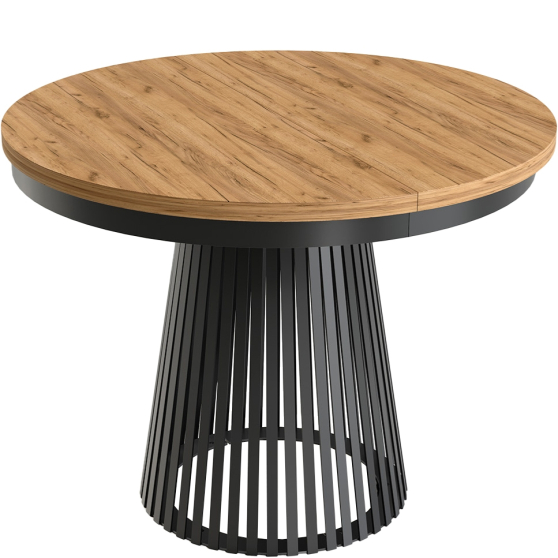 GARDA Stół rozkładany do jadalni okrągły, podstawa czarna blat Kraft Złoty Podstawowe