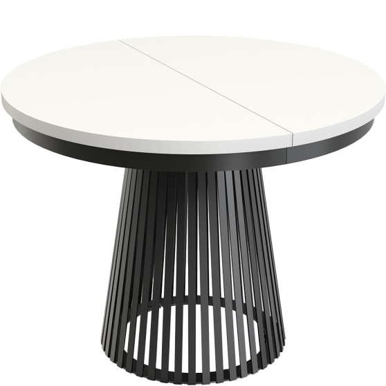 GARDA Stół rozkładany do jadalni okrągły, podstawa czarna blat Biel Alpejska Podstawowe