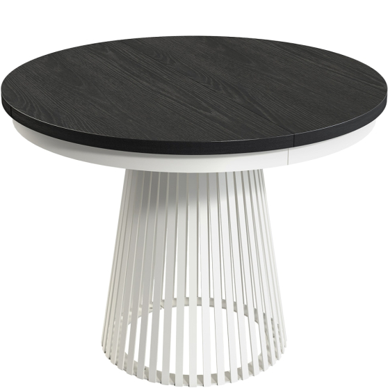 Stół rozkładany do jadalni GARDA okrągły, podstawa biała blat Czarne Drewno Podstawowe