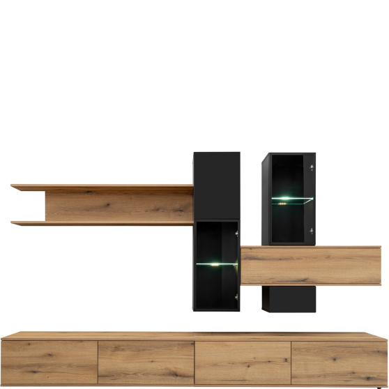 Meblościanka do salonu CRUZ Dąb Coast Evoke / Czarny Podstawowe