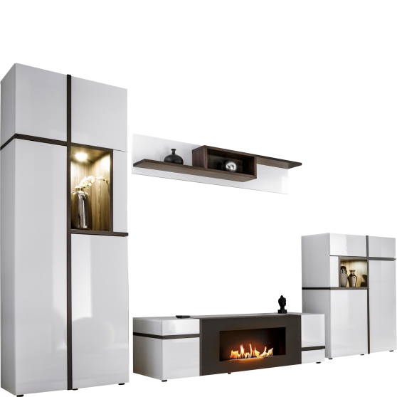 Meblościanka CROSS z biokominkiem Biały Połysk CROSS BIAŁY POŁYSK Podstawowe