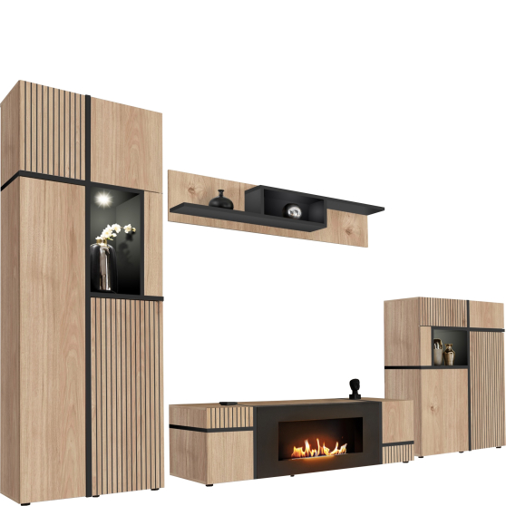 Meblościanka CROSS z biokominkiem Hickory Jackson / Czarny CROSS HICKORY JACKSON Podstawowe