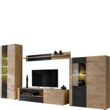 Zestaw mebli do salonu ARON Dąb Ribbeck / Czarny Ryflowany ARON Podstawowe