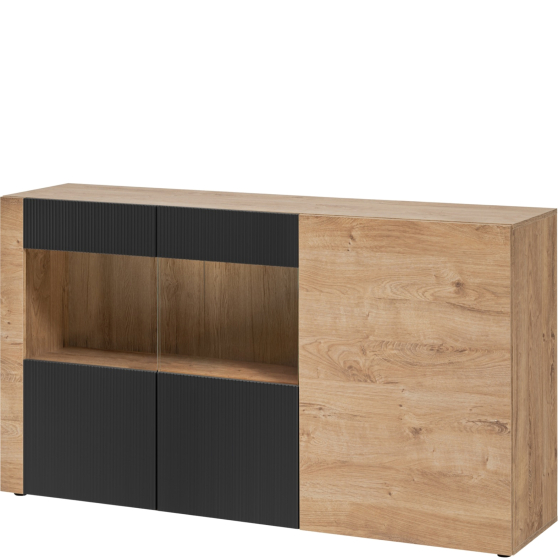 Komoda 4-drzwiowa z witryną Dąb Ribbeck / Czarny Ryflowany ARON Podstawowe