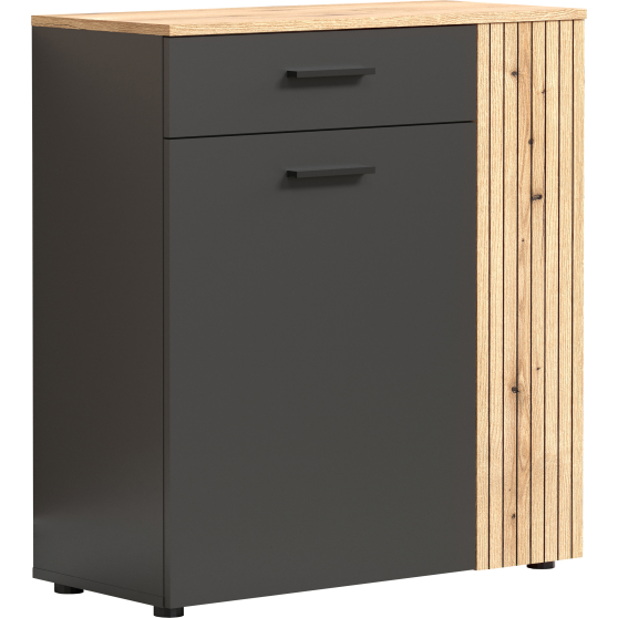 Komoda dwudrzwiowa z szufladą lamele Grafit / Dąb Evok ESTEBAN Podstawowe