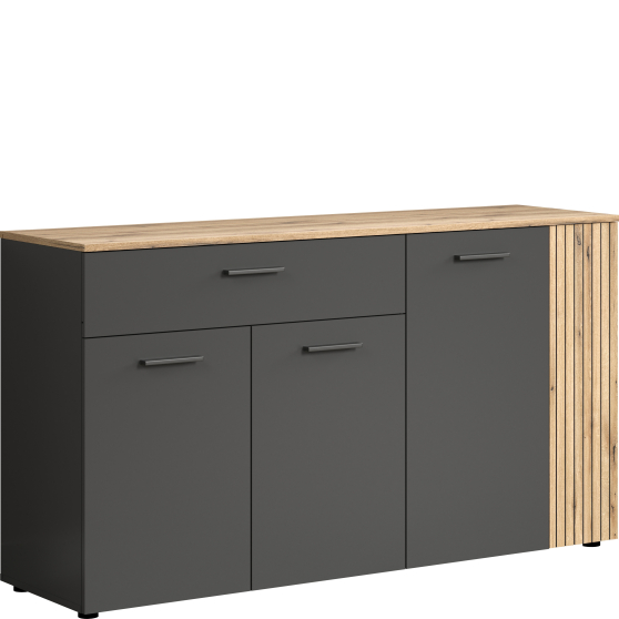 Komoda czterodrzwiowa z szufladą lamele Grafit / Dąb Evok ESTEBAN Podstawowe