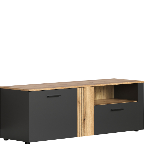 Szafka RTV pod telewizor 2-drzwiowa z szufladą Grafit / Dąb Evok ESTEBAN Podstawowe