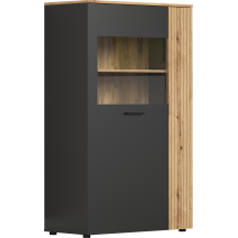 Kredens z witryną 2-drzwiowy front lamele Grafit / Dąb Evok ESTEBAN Podstawowe