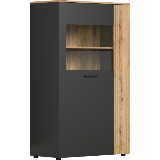 Kredens z witryną 2-drzwiowy front lamele Grafit / Dąb Evok ESTEBAN Podstawowe