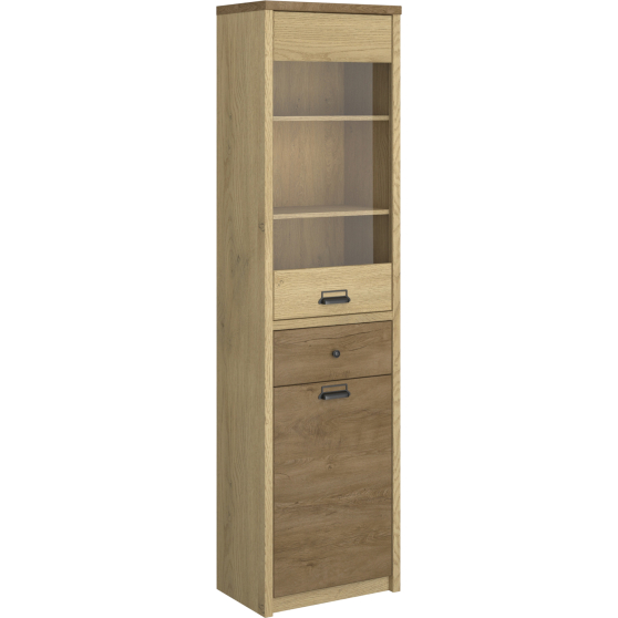 Wysoka witryna do salonu Dąb Cremona / Dąb Lefkas DENZEL Podstawowe