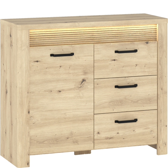 Komoda 1-drzwiowa z 3 szufladami i oświetleniem LED dąb artisan MORIS Podstawowe