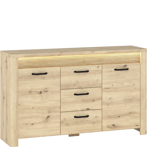 Komoda dwudrzwiowa z 3 szufladami i oświetleniem LED dąb artisan MORIS Podstawowe