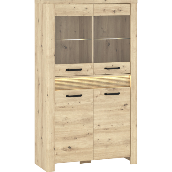 Witryna niska czterodrzwiowa Kredens z oświetleniem LED dąb artisan MORIS Podstawowe