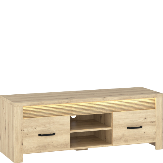 Szafka RTV z 2 szufladami 150 cm oświetlenie LED dąb artisan MORIS Podstawowe