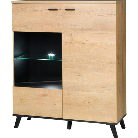 Kredens z witryną dwudrzwiowy Dąb Lefkas / Czarny JOHN II Podstawowe