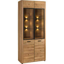 Wysoka witryna dębowa z oświetleniem MONA.035.014 Dąb Miodowy MONACO Podstawowe