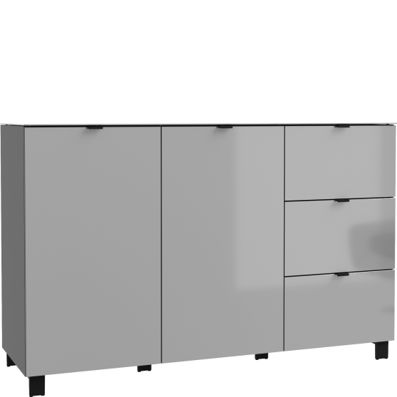 Komoda 3 szuflady 2 drzwi ENJK331-M534 Szary /Jasnoszare szkło POOLE Podstawowe