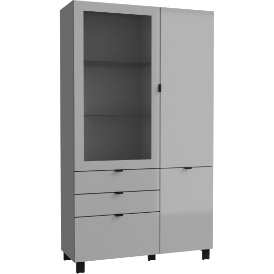 Witryna 110 cm z szufladami ENJV721-M534 Szary /Jasnoszare szkło POOLE Podstawowe