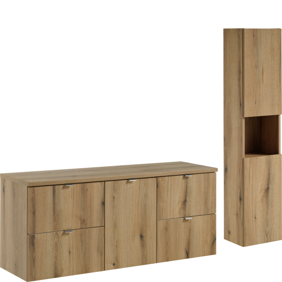 Zestaw mebli do łazienki 140 cm słupek i szafka z szufladami NOVA OAK Podstawowe