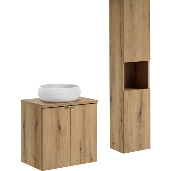 Zestaw mebli łazienkowych 60 cm Szafka z umywalką + słupek NOVA OAK Podstawowe