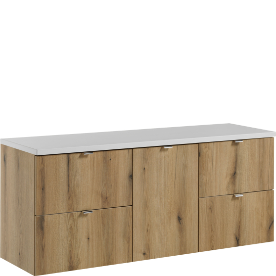 Zestaw szafek łazienkowych z koszem na pranie 140 cm NOVA OAK Podstawowe