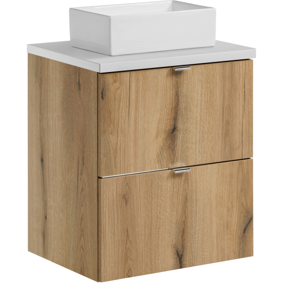 Szafka łazienkowa wisząca z umywalką 50 cm blat biały NOVA OAK Podstawowe