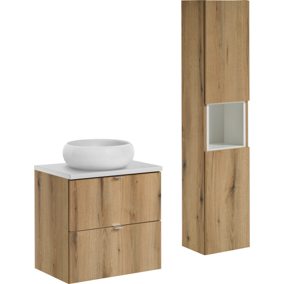 Zestaw mebli łazienkowych 60 cm Szafka z blatem i umywalką słupek NOVA OAK Podstawowe