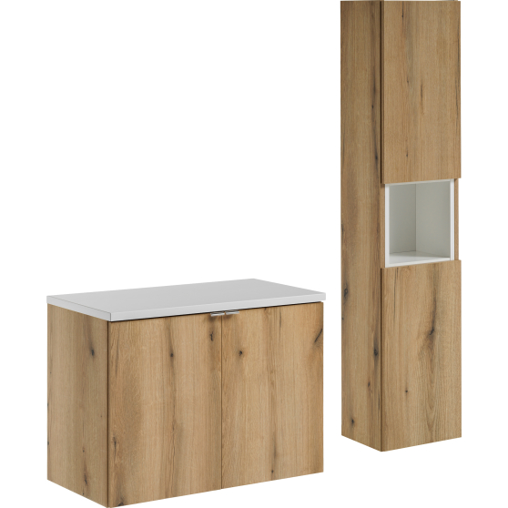 Nowoczesne meble łazienkowe zestaw z umywalką 60 cm blat biały NOVA OAK Podstawowe