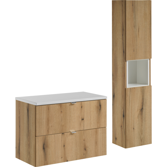 Zestaw mebli łazienkowych z szafką pod umywalkę 80 cm blat biały NOVA OAK Podstawowe