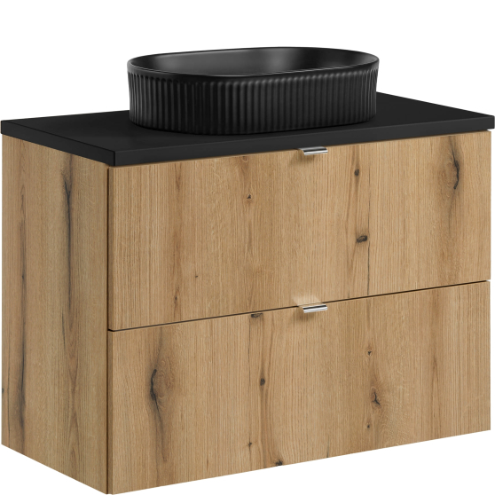 Zestaw szafek łazienkowych 80 cm z blatem i umywalką blat czarny NOVA OAK Podstawowe