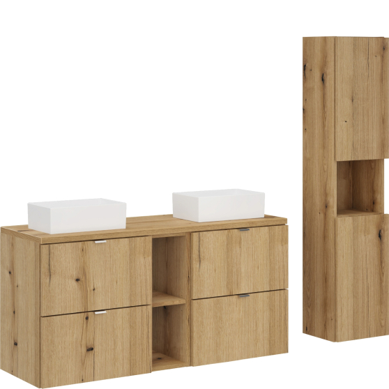 Zestaw mebli łazienkowych 120 cm Komplet wiszący z dwoma umywalkami NOVA OAK Podstawowe