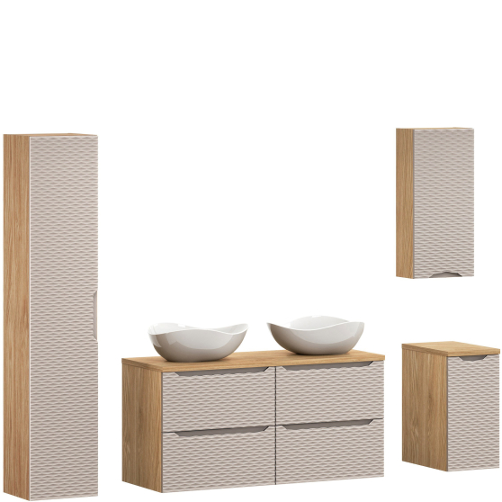 Beżowy zestaw mebli do łazienki z szafką pod umywalkę 120 cm OCEAN BEIGE Podstawowe