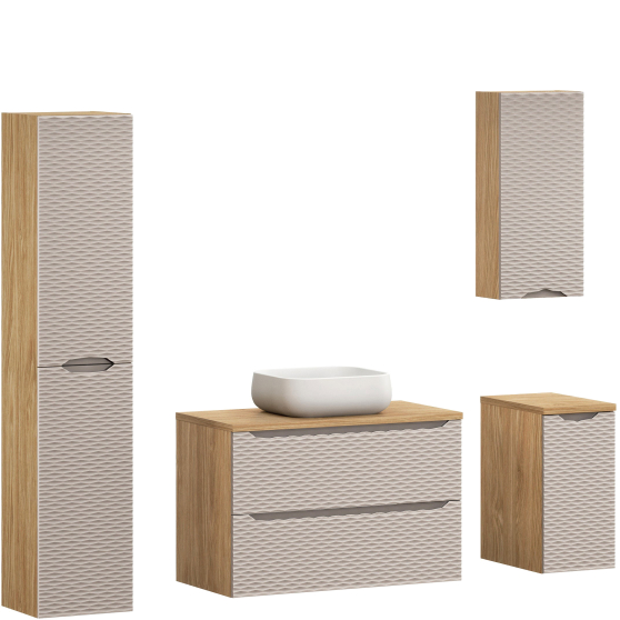 Beżowy zestaw mebli do łazienki z szafką pod umywalkę 90 cm OCEAN BEIGE Podstawowe