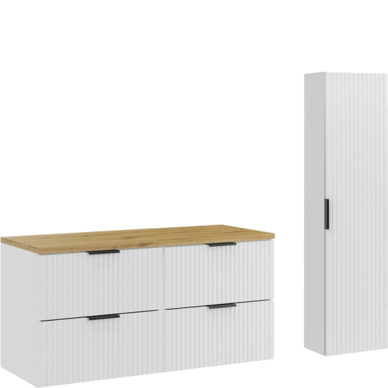 Zestaw mebli do łazienki 120 cm słupek i szafka z blatem Dąb Artisan ADEL WHITE Podstawowe