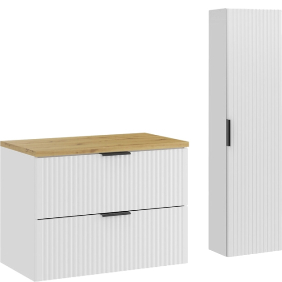 Zestaw mebli do łazienki 80 cm słupek i szafka z blatem Dąb Artisan ADEL WHITE Podstawowe