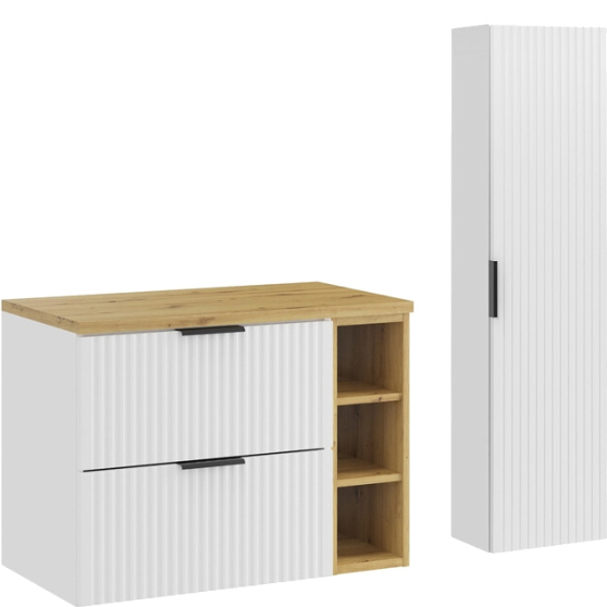 Zestaw mebli do łazienki 80 cm słupek szafka z blatem i regałem Dąb Artisan ADEL WHITE Podstawowe