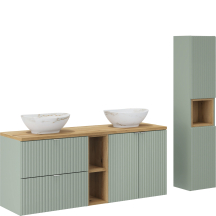 Zestaw mebli łazienkowych 140 cm Komplet wiszący z dwoma umywalkami LINE REED GREEN Podstawowe