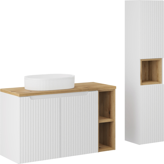 Nowoczesne meble łazienkowe zestaw z umywalką i blatem 100 cm NOVA WHITE Podstawowe