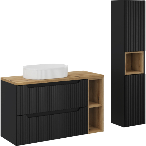 Zestaw łazienkowy szafka 100 cm z blatem, umywalka, słupek NOVA BLACK Podstawowe